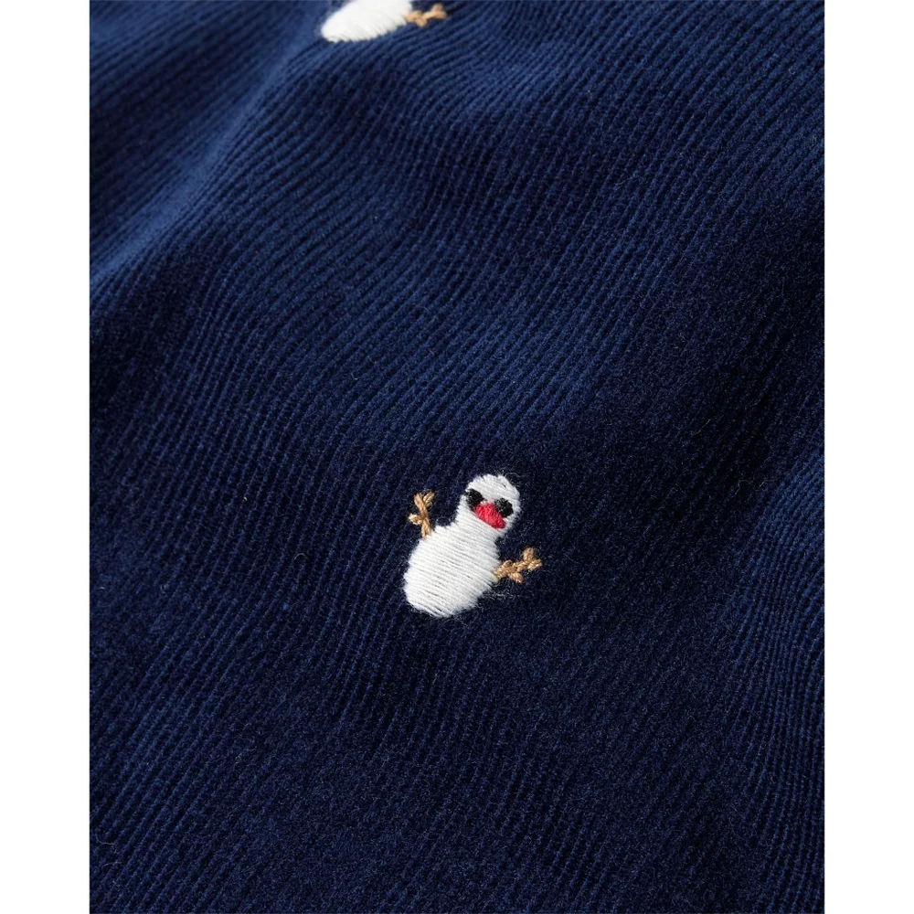 Gymboree Girls Navy Blue Embroidered Snowman Corduroy Overall Dress Size 12 NEW